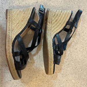 Cole Haan Black Leather Wedge Sandals